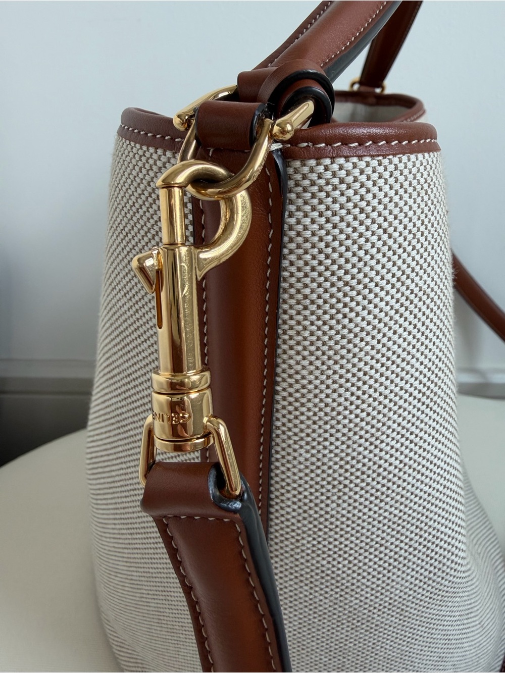 Celine Beige Canvas Bucket Bag with Brown Leather Trim and Gold Hardware - Picture 9 of 14